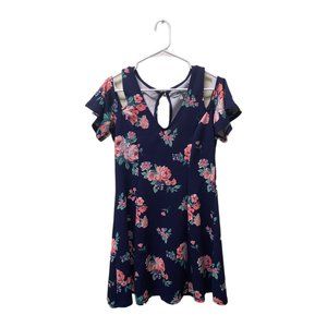 Almost Famous Navy Floral Fit and Flare Dress, XL, Pre-Owned